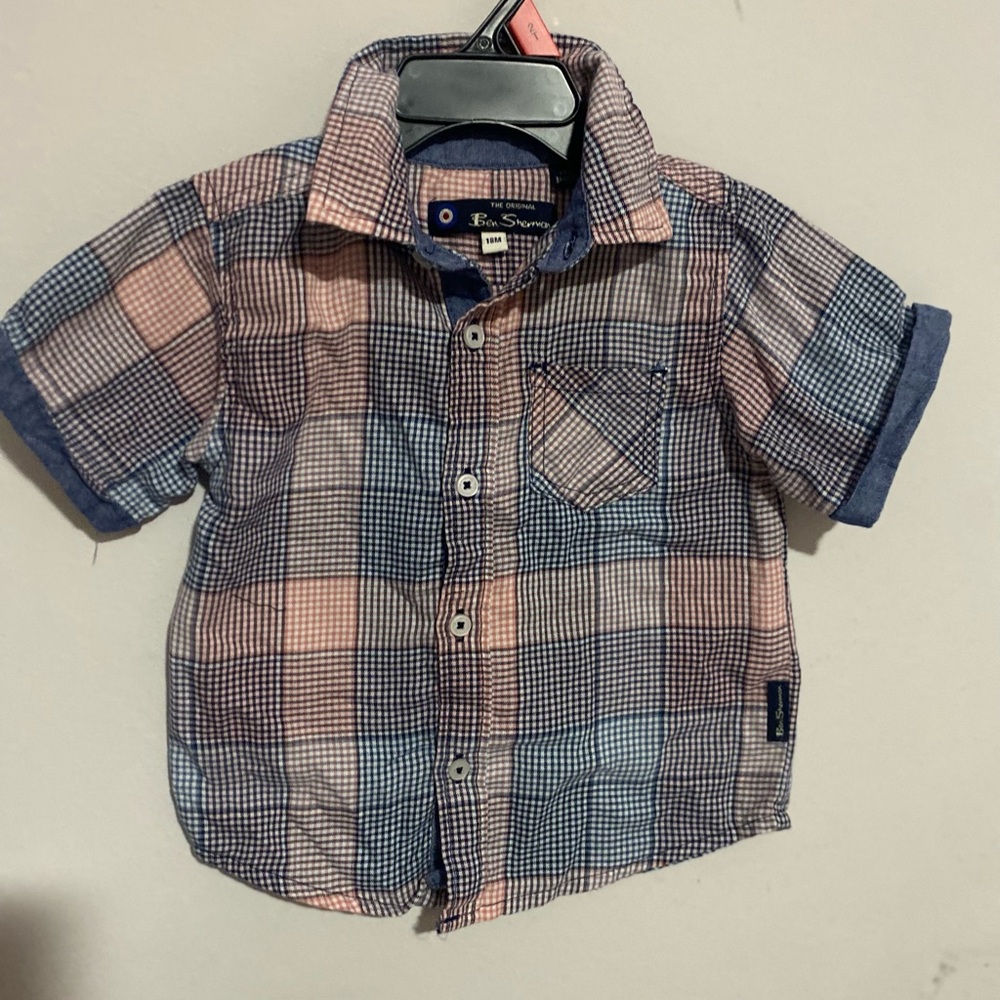 Ben Sherman Blue and Pink Plaid Kids Button Down Shirt